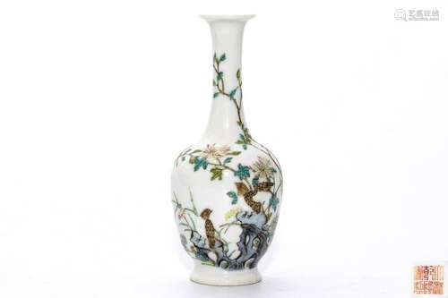 A Famille Rose Flower and Bird Vase