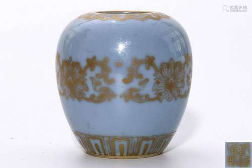 A Blue Glazed and Gilt Jar