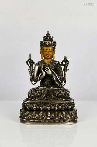 A Parcel-Gilt Silver Figure of Manjusri