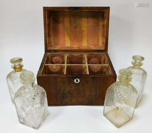 19C. Flame Mahogany Traveling Liquor Chest Box