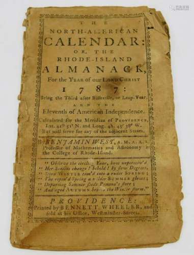 1787 North American Calendar Rhode Island Almanac