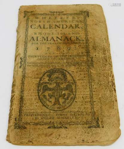 1789 North American Calendar Rhode Island Almanac