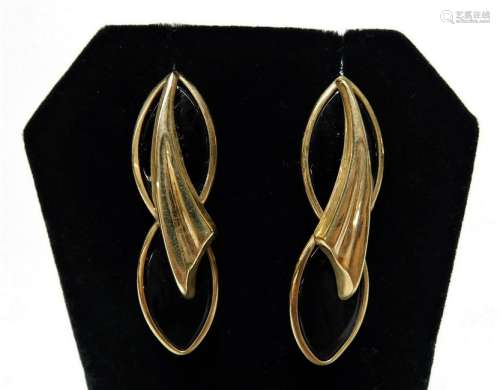 PR 14K Gold & Onyx Geometric Earrings