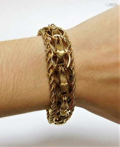 45.4g 14K Gold Braided Rope Heart Bracelet