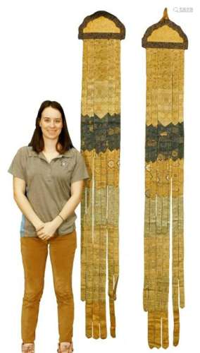 PR Qing Dynasty Blue and Gold Silk Altar Banners