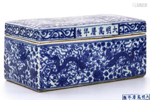 A Blue and White Dragon Box and Cover