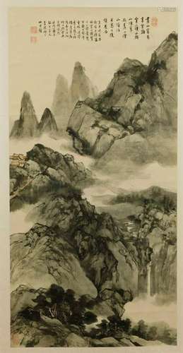 Japanese Mountain Landscape Hanging Wall Scroll