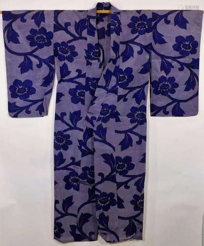 Japanese Floral Purple Silk Yukata Robe