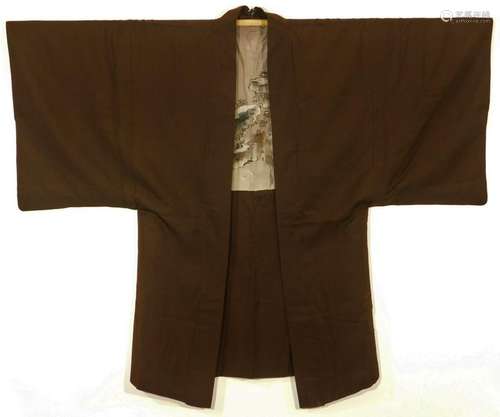 Japanese Painted Dragon Men's Brown Silk Haori