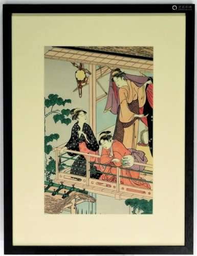 Torii Kiyonaga Playful Geishas Woodblock Print