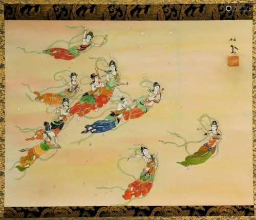 Chinese Immortals Hanging Wall Scroll with Box