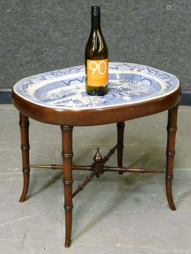 English Faux Bamboo Porcelain Inset Tray Table