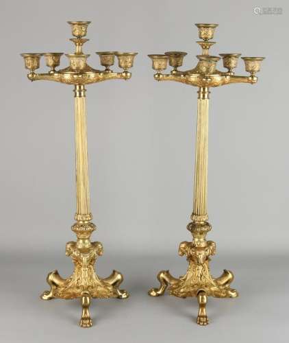 Two large gilt brass candle candlesticks Charles Dix.