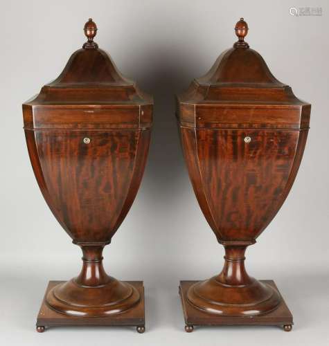 Two large antique English mahogany cutlery holders.