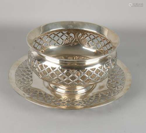 Beautiful silver serving plate with lower dish,