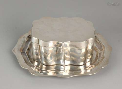 Beautiful silver cookie jar with lower dish, 925/000,