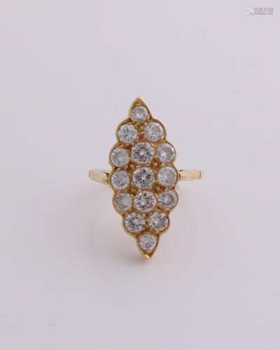 Elegant yellow gold ring, 833/000, with diamond. Ring