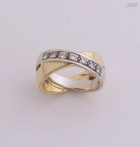 Gold ring 750/000 with diamond. Wide double ring,