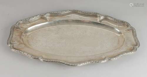 Silver meat oval serving plate, 925/000, with a molded