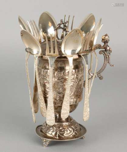 Silver bride jar, 925/000 with 6 spoons and forks 6,