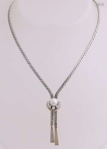 Fine white gold Y-necklace, 585/000, with diamond and