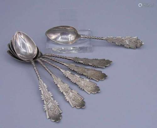 6 MOKKALÖFFEL / KAFFEELÖFFEL / coffee spoons, 833er Silber, Niederlande, gemarkt mit Jahreszahl 