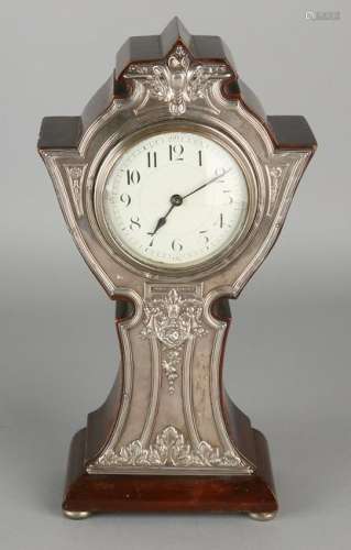 Table clock with silver front, 925/000. Art Nouveau.