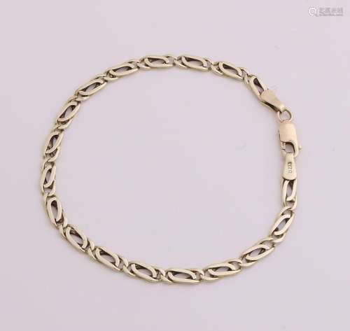 Yellow gold link bracelet, 585/000, with a peacock's