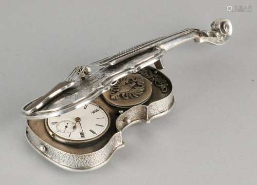 Silver miniature cello, 900/000, with watch. Cello