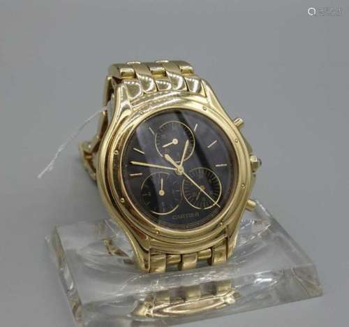 GOLDENE ARMBANDUHR / CHRONOGRAPH - CARTIER COUGAR / wristwatch, Quarz-Uhr, Manufaktur Cartier SA /