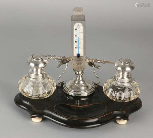 Antique Biedermeier Dutch inkstand with crystal vials