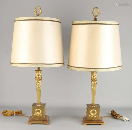 Two gilt bronze Empire style candle candlesticks with