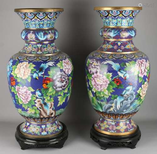 Two very large Japanese cloisonne enamel vase with