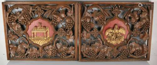 Two large 19th century oak carvings with grapevines.