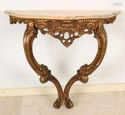 Italian gilt wood Rococo console table with marble top.