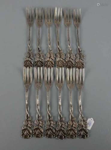 12 KUCHENGABELN / silver cake forks, 1. H. 20. Jh., deutsch, 835er Silber, insg. 219 Gramm,