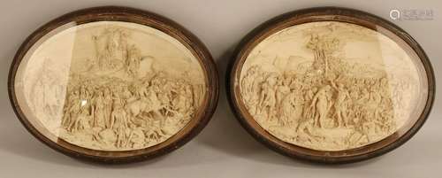 Two 19th century religious terracotta dioramas in oak