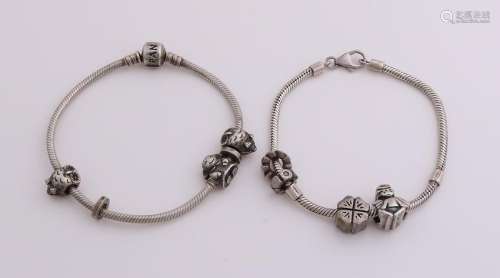 Two silver charm bracelets, 925/000, one pandora