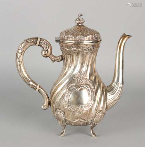 Silver coffeepot, 835/000, rococo style with a twisted