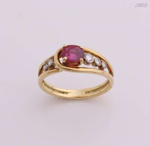 Elegant yellow gold ring, 750/000, with ruby ??and