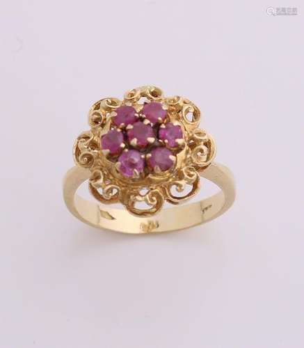 Yellow gold ring, 916/000, with rubies. Ring with a