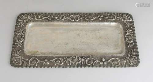 Silver elongated serving plate, 800/000, provided with