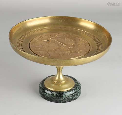 Antique copper plated tazza on marble base with bronze