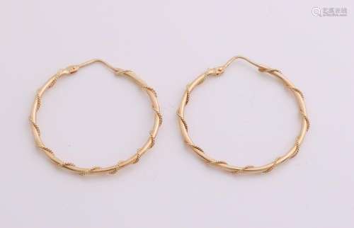 Yellow gold hoops, 585/000, round tube, diameter 3 mm,