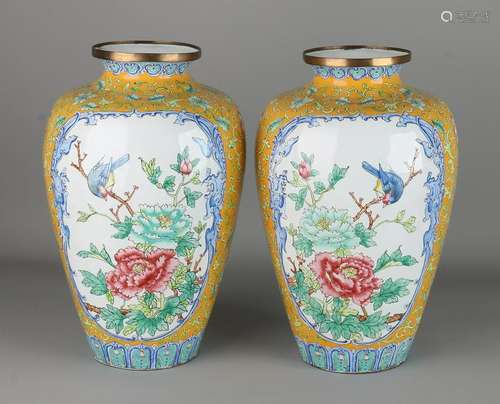 Two major Chinese enameled vases with floral / bird