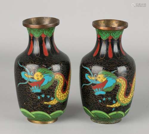 Two antique Meiji Japanese cloisonne vases with dragon