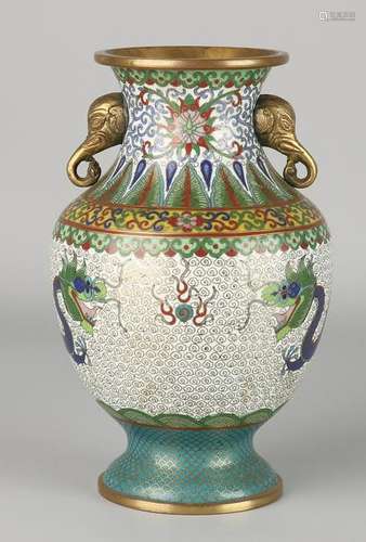 Ancient Chinese cloisonne vase with dragon and elephant