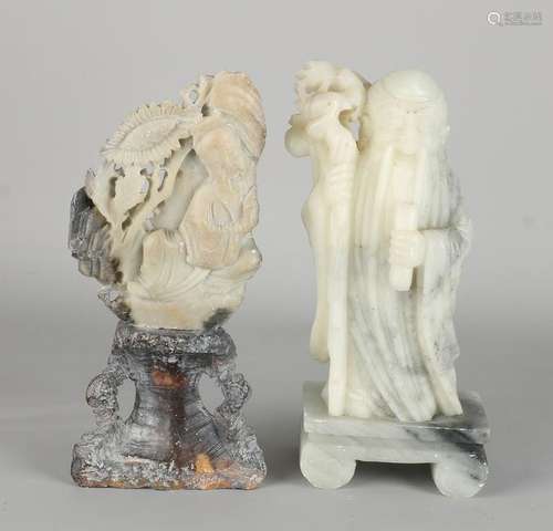 Two antique Chinese soapstone figures. One time Lohan,