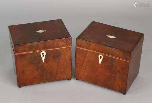 Two identical early 19th century mahogany tea boxes