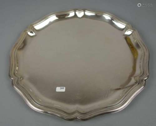 SILBERNES TABLETT / silver tray, 835er Silber (467 g), gepunzt mit Feingehaltsangabe, Halbmond,